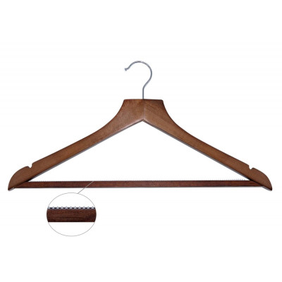 BASIC wooden hanger with non-slip bar, hook, dark wood