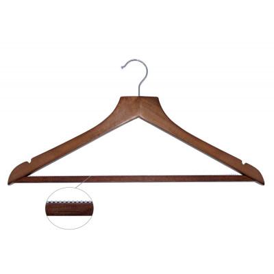 BASIC wooden hanger with non-slip bar, hook, dark wood