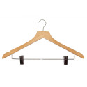 BASIC wooden hanger with metal clips, hook, light wood
