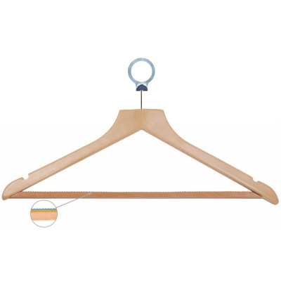 BASIC wooden hanger with non-slip bar, inalienable, light wood