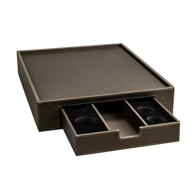 Leather tray with drawer 330 x 75 x 420 mm The Londoner Tradition, brownish gray