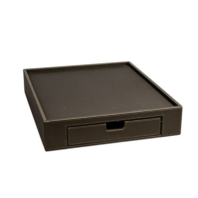 Leather tray with drawer 330 x 75 x 420 mm The Londoner Tradition, brownish gray