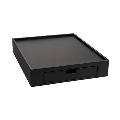 Leather tray with drawer 330 x 75 x 420 mm The Londoner Noir, black