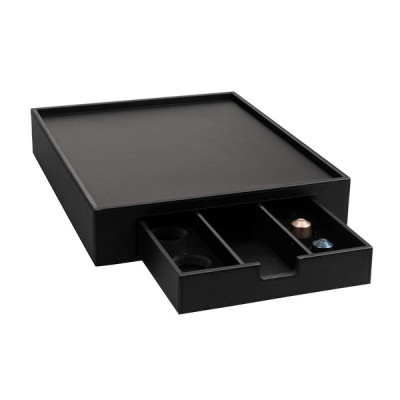Leather tray with drawer 330 x 75 x 420 mm The Londoner Noir, black