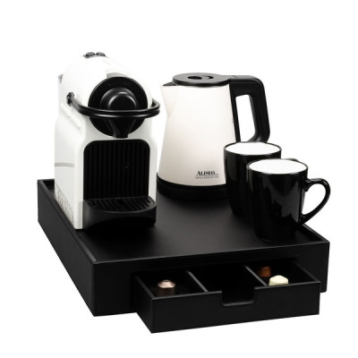 Leather tray with drawer 330 x 75 x 420 mm The Londoner Noir, black