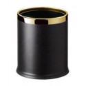 Room basket, double-walled, round, black leatherette, gold frame