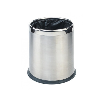 Room basket, double-walled, round, brushed stainless steel