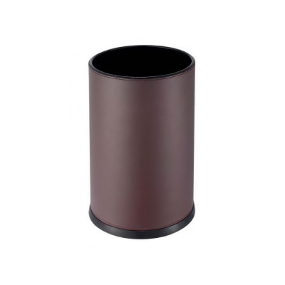 Room basket, round, brown leather