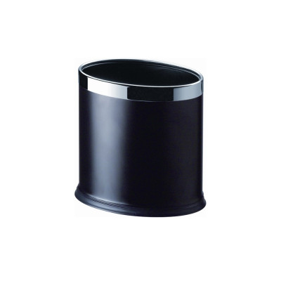 Room basket, double-walled, oval, black leatherette, stainless steel frame