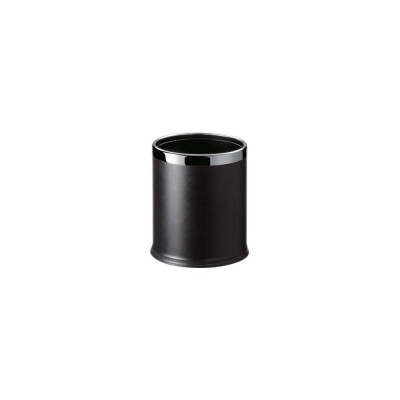 Room basket, double-walled, round, black leatherette