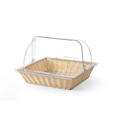 Polyrattan pastry basket with rolltop lid 2/3, 365x335x245 mm