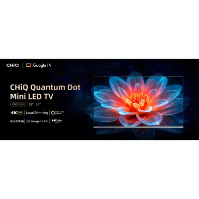 CHiQ M55QN9V – UHD MiniLED frameless Google TV with DLG 120 Hz, 55” (140 cm), metallic, Dolby Atmos, 2+2 year warranty