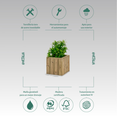 ZOWN Atrium wooden flower pot, 40 x 40 x 40 cm, 25 l