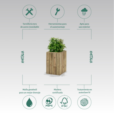 ZOWN Atrium wooden flower pot, 40 x 40 x 60 cm, 25 l