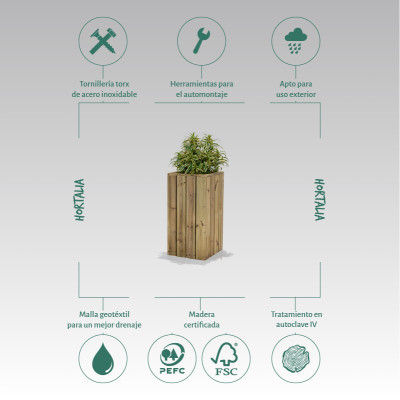 ZOWN Atrium wooden flower pot, 40 x 40 x 80 cm, 25 l