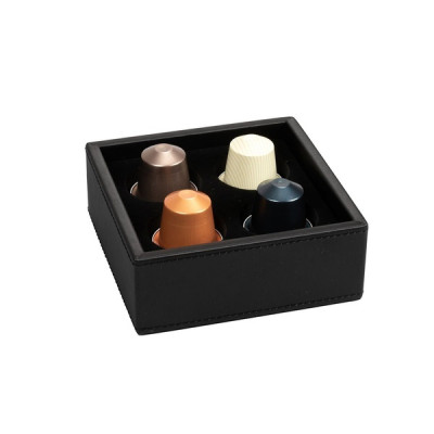 Leather coffee capsule holder 118 x 45 x 118 mm The Londoner Noir, black