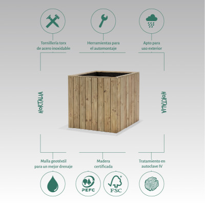 ZOWN Atrium wooden flower pot, 80 x 80 x 80 cm, 335 l