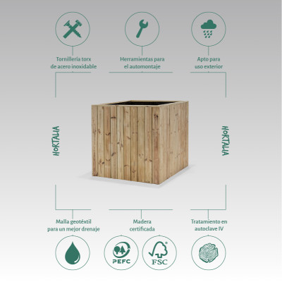 ZOWN Atrium wooden planter, 100 x 100 x 100 cm, 712 l