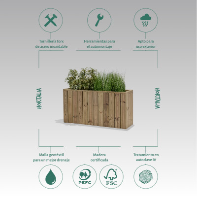 ZOWN Atrium wooden flower pot, 120 x 34 x 60 cm, 74 l