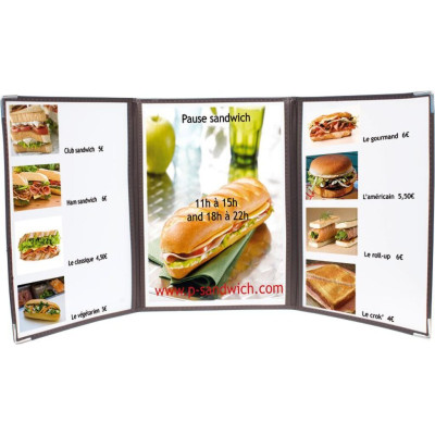 Securit menu with transparent plates 3 x A4 - brown