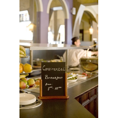 Securit table stand with labeling table small - Mahogany
