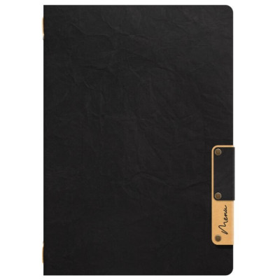 Menu card A5 Nature, with one insert (4 pages), made of cellulose, black