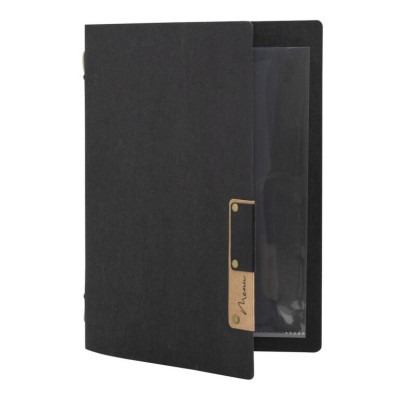 Menu card A5 Nature, with one insert (4 pages), made of cellulose, black