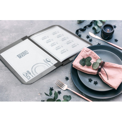 A4 PVC menu card, fixed number of inserts with 10 displayed pages, black