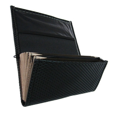 Waiter cashier bag - 2 zippers, leatherette, ribbed, black