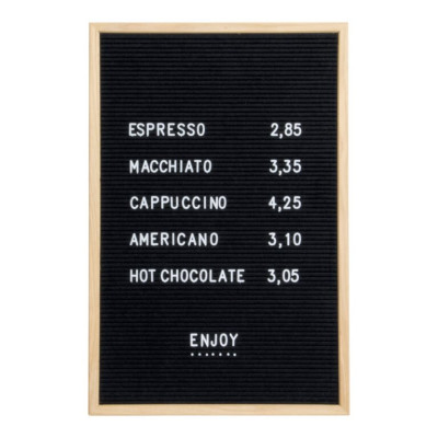 Slide-in board 40x60cm with 252 plastic letters, numbers and symbols