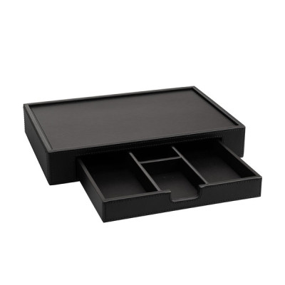 Leather tray with drawer 300 x 50 x 200 mm The Londoner Noir, black