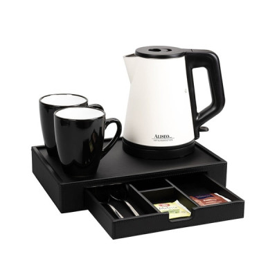 Leather tray with drawer 300 x 50 x 200 mm The Londoner Noir, black