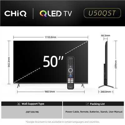 CHiQ U50QST – UHD QLED ultra-thin metallic Google TV with DLG 120 Hz, 50” (127 cm)