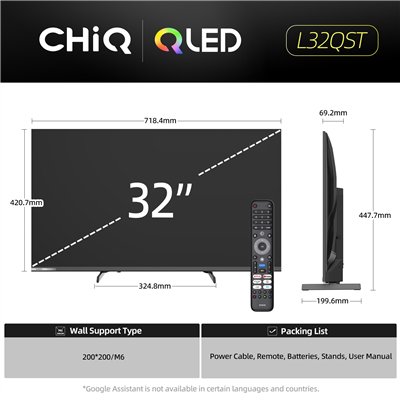 CHiQ L32QST – Televizor Google QLED FHD fără ramă, 32” (81 cm), ultrasubțire, metalic, garanție 2+2 ani