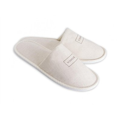 Slippers Botanica, white linen, closed toe, 30 cm
