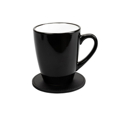 Leather coaster for a cup/glass 100 x 5 mm The Londoner Noir, black (Sale is possible only in quantities of 10 pieces)