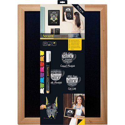 Wall-mounted writing board WOODY with marker, 30 x 40 cm, teak