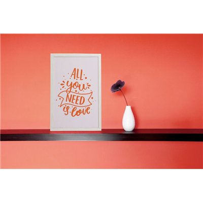 Wall board with wooden frame, lacquered, white, with 1 black and 1 gold label, 40 x 60 cm