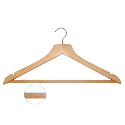 BASIC wooden hanger with anti-slip bar, hook, light wood (Sale is possible only in quantities of 5 pieces)