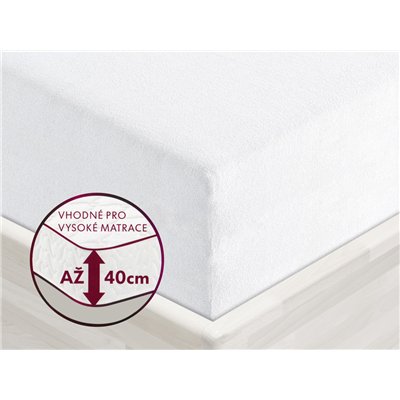 Cearșaf exclusiv din pânză terry pentru saltele înalte, alb, 90 x 200 cm