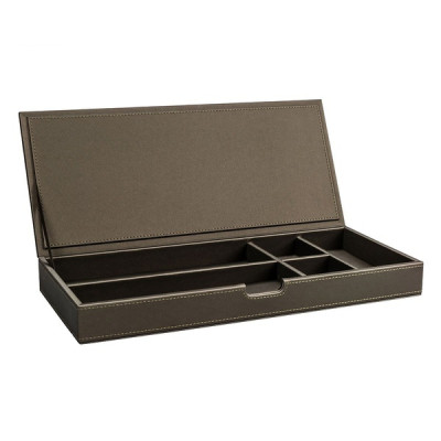 Leather box with lid 350 x 40 x 150 mm The Londoner Tradition, brown gray