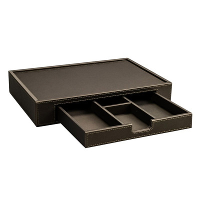 Leather tray with drawer 300 x 50 x 200 mm The Londoner Tradition, brownish gray