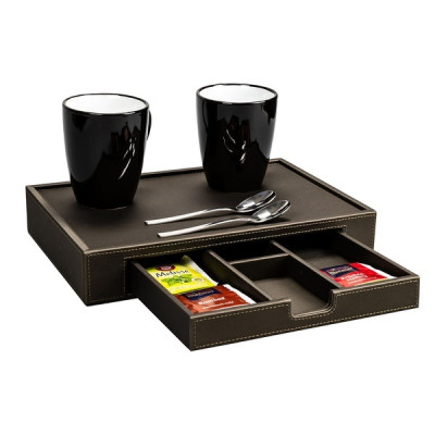 Leather tray with drawer 300 x 50 x 200 mm The Londoner Tradition, brownish gray