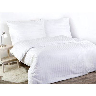 Posteljina od damasta Bijela - pruge 2 cm (1x navlaka za poplun 140 x 220 cm + 1x jastučnica 70 x 90 cm)