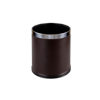 Leather waste bin, brown