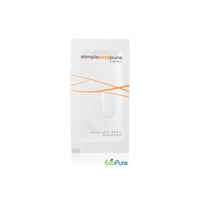 Shampoo for hair and body in a bag, 10 ml, Simple and Pure (Sale is possible only in quantities of 125 pieces)